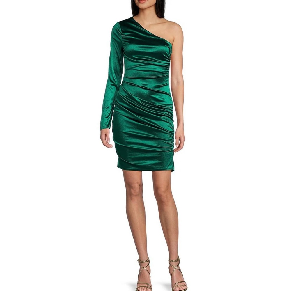 GB One-Shoulder Asymmetrical Neckline
Satin Dress Emerald NWT